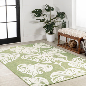 Tobago High-low Two-tone Monstera Leaf Indoor/Outdoor Area Rug